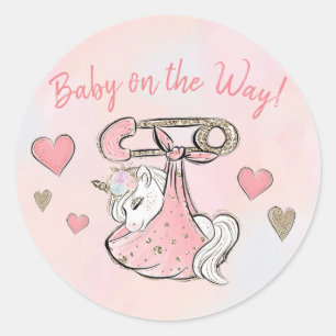 Sticker Rond Cute Unicorn Baby Girl