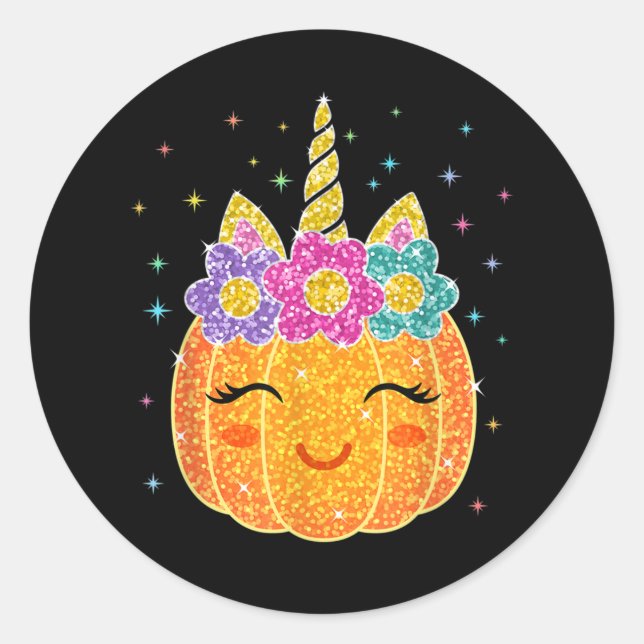 Sticker Rond Cute Unicorn Citrouille Halloween Thanksgiving (Devant)