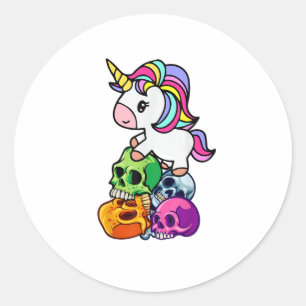 Sticker Rond Cute Unicorn & Crânes Morts. Drôle Goth Emo Hallow