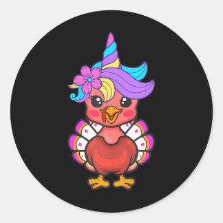 Sticker Rond Cute Unicorn Funny Baby Turkey Thanksgiving Day