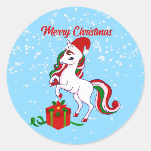 Sticker Rond Cute Unicorn Joyeux Noël Classic Sticke Rond