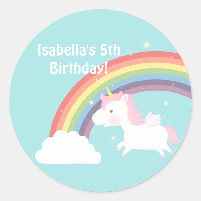 Sticker Rond Cute Unicorn Rainbow Girls Birthday Party (Devant)