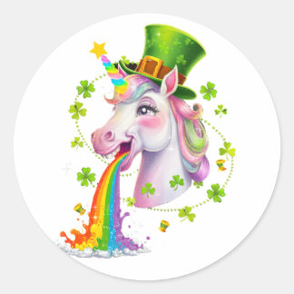 Sticker Rond Cute Unicorn Shamrock Jour de la Saint Patrick Lep