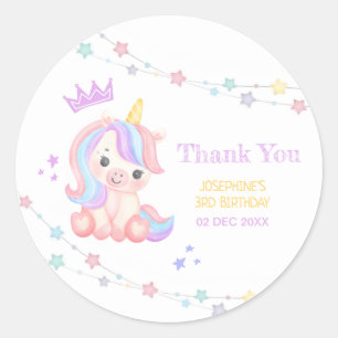Sticker Rond Cute Unicorn Stars Bannière Imaginaire Merci