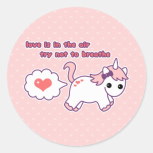 Sticker Rond Cute Unicorn Valentine