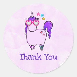 Sticker Rond Cute Unicorne dans le Merci de lunettes en forme d
