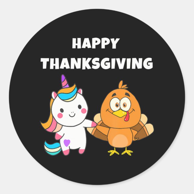 Sticker Rond Cute Unicorne Turquie Thanksgiving s (Devant)
