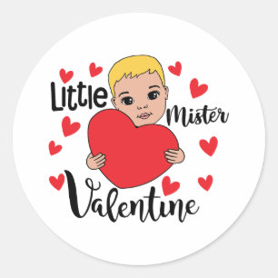 Sticker Rond Cute Valentine Boy Holt Heart Gift Art pour enfant