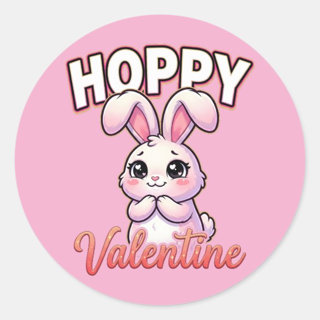 Sticker Rond Cute Valentine Bunny – Hoppy Valentine (Devant)