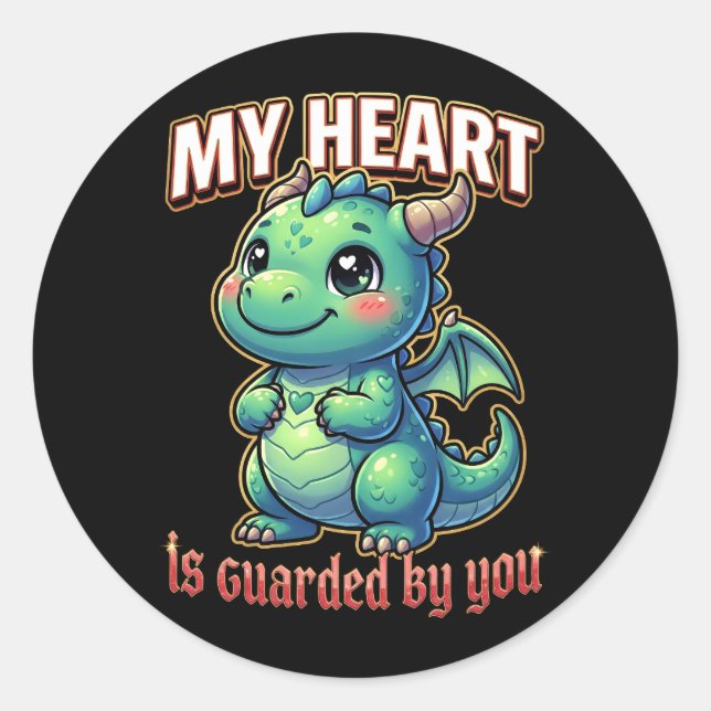 Sticker Rond Cute Valentine Dragon – My Heart Is Guarded by You (Devant)