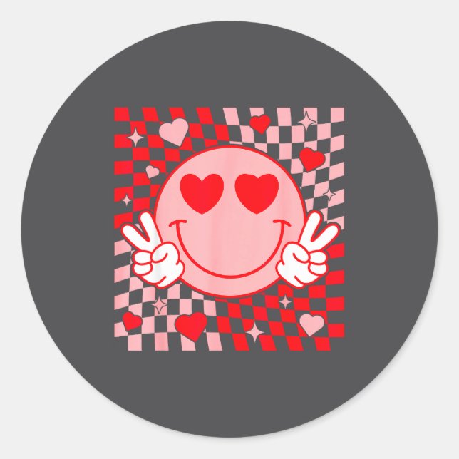 Sticker Rond Cute Valentine Smile Face Smiling Checkered Patter (Devant)
