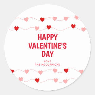 Sticker Rond Cute Valentines Rose Coeurs rouges Personnalisé