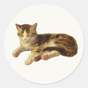 Sticker Rond Cute Vintage Adorable Maison Kitty Chat Nap