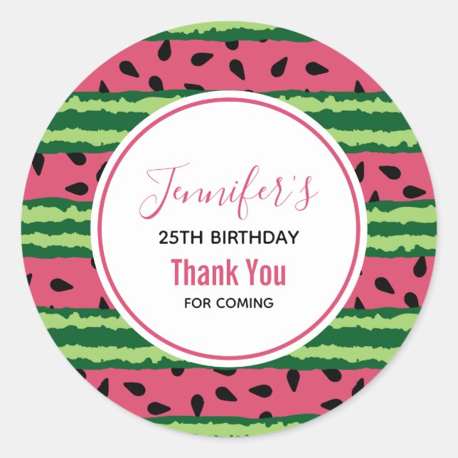 Sticker Rond Cute Watermelon Motif rose et vert Anniversaire (Devant)