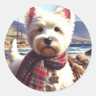 Sticker Rond Cute West Highland Peinture de Terrier blanc