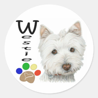 Sticker Rond Cute Westie Chien et Paw Art