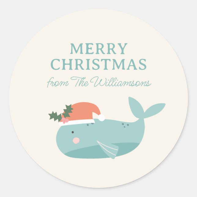 Sticker Rond Cute Whale Christmas Holiday Personalized  (Devant)