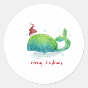 Sticker Rond Cute Whale with Santa Hat