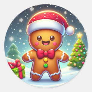 Sticker Rond Cute Whimsical Noël/homme en pain d'épices d'hiver