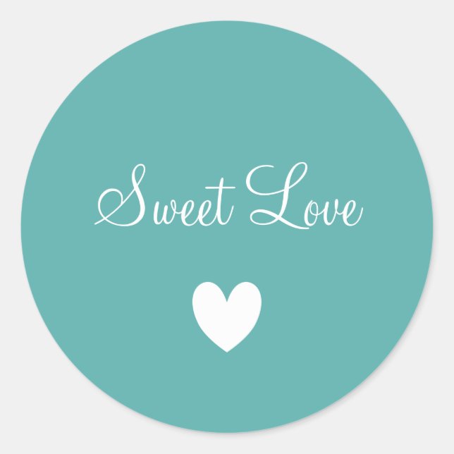 Sticker Rond Cute White Love Heart Turquoise Blue Personnalisé (Devant)