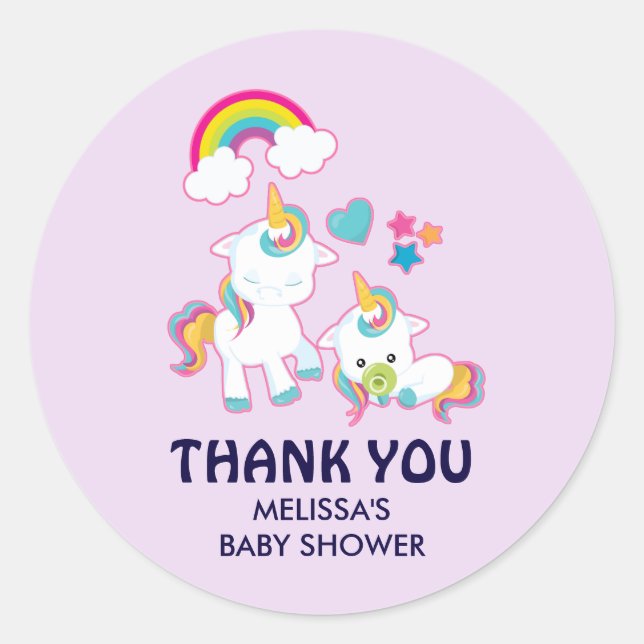 Sticker Rond Cute White Unicorns Magical Mama & Baby (Devant)