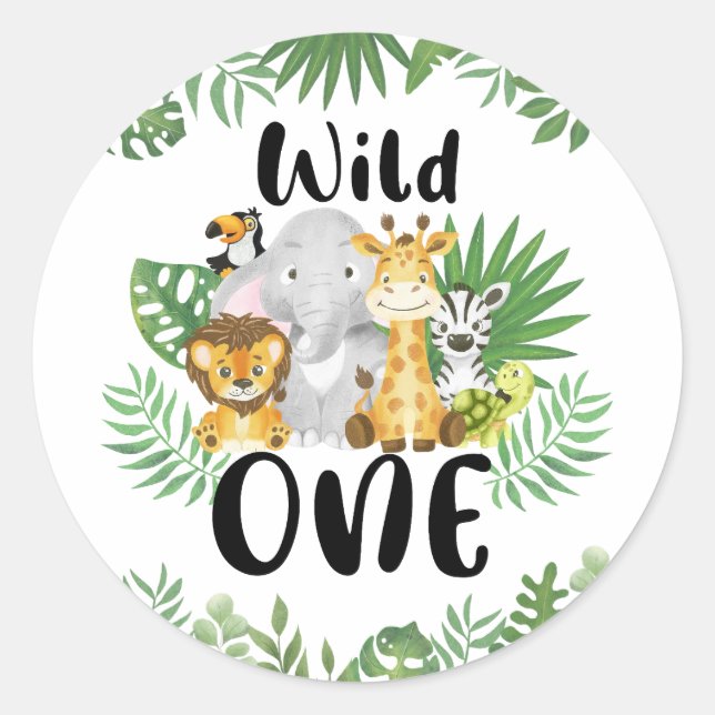 Sticker Rond Cute Wild One Safari Animaux 1er anniversaire (Devant)