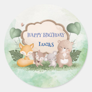 Sticker Rond Cute Wild One Safari jungle zoo fête d'anniversair
