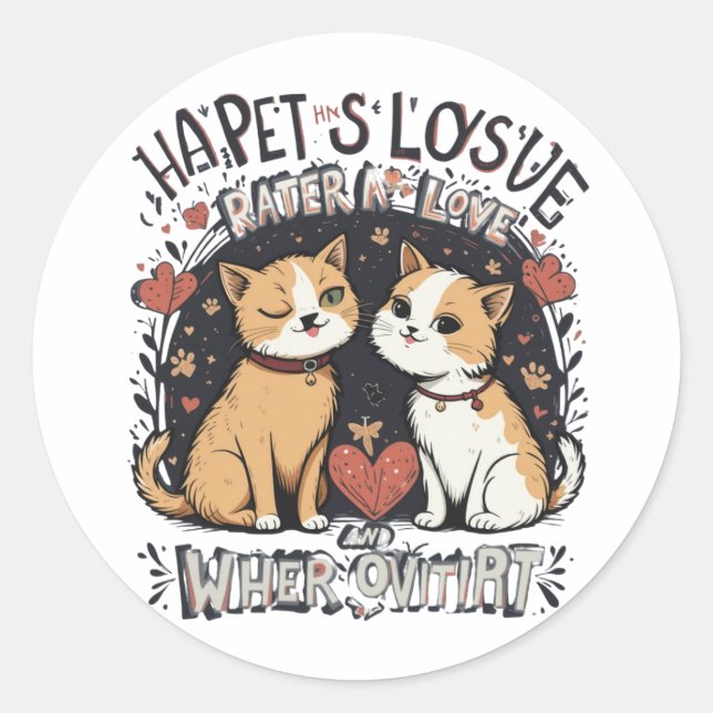 Sticker Rond Cute Winking Chat Couple Love & Whiskers Vibes (Devant)