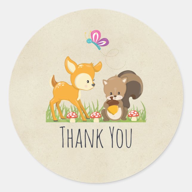 Sticker Rond Cute Woodland Créations Cartoon Merci (Devant)