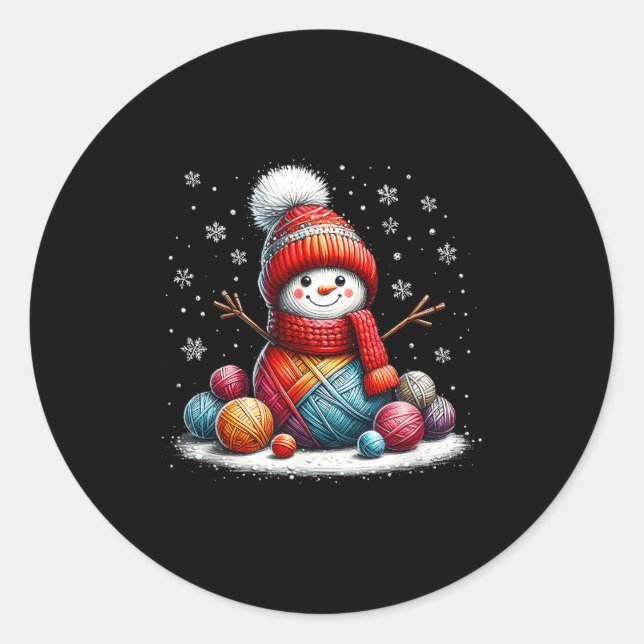 Sticker Rond Cute Yarn Snowman Quilter Christmas Crochet Knitti (Devant)