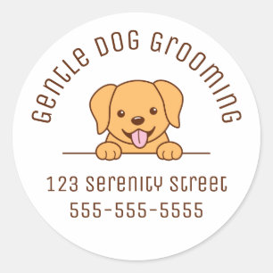 Sticker Rond Cute Yellow Lab Chien Pékin texte personnalisé