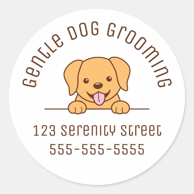 Sticker Rond Cute Yellow Lab Chien Pékin texte personnalisé (Devant)