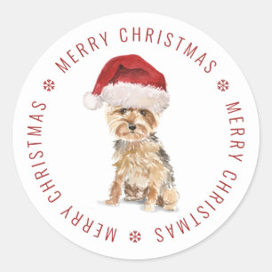 Sticker Rond Cute Yorkshire Terrier Joyeux Noël