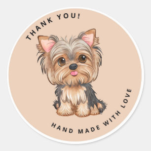 Sticker Rond Cute Yorkshire Terrier Merci Brown