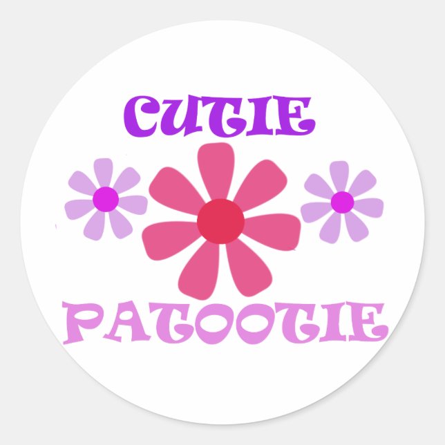Sticker Rond Cutie Patootie avec Fleurs (Devant)