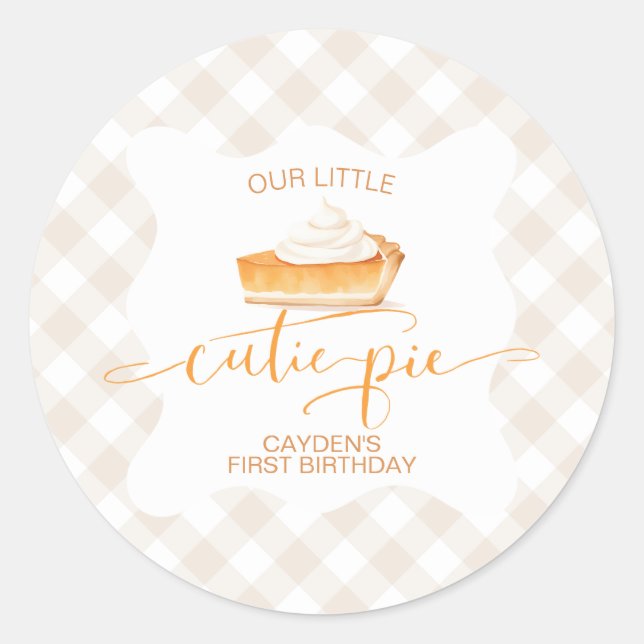 Sticker Rond Cutie Pie citrouille pie Chute plaid Premier anniv (Devant)