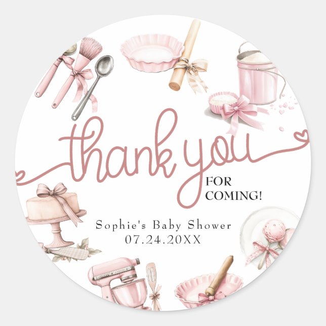 Sticker Rond Cutie Pie | Merci Baby shower rose fille (Devant)