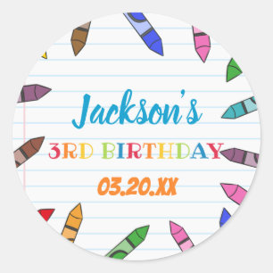 Sticker Rond Cuties Crayon Art Papier Coloré Fête Anniversaire