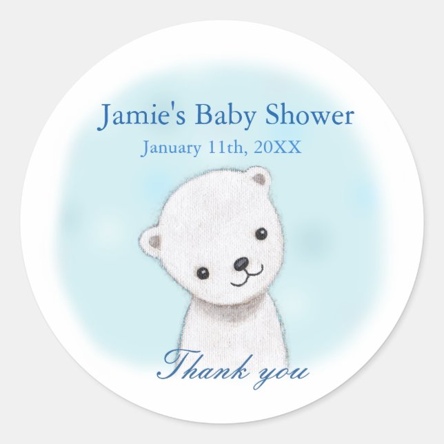 Sticker Rond Cuve d'ours polaire vous Baby shower personnalisé  (Devant)