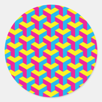 Sticker Rond Cyan Magenta Jaune Illusion géométrique géométriqu