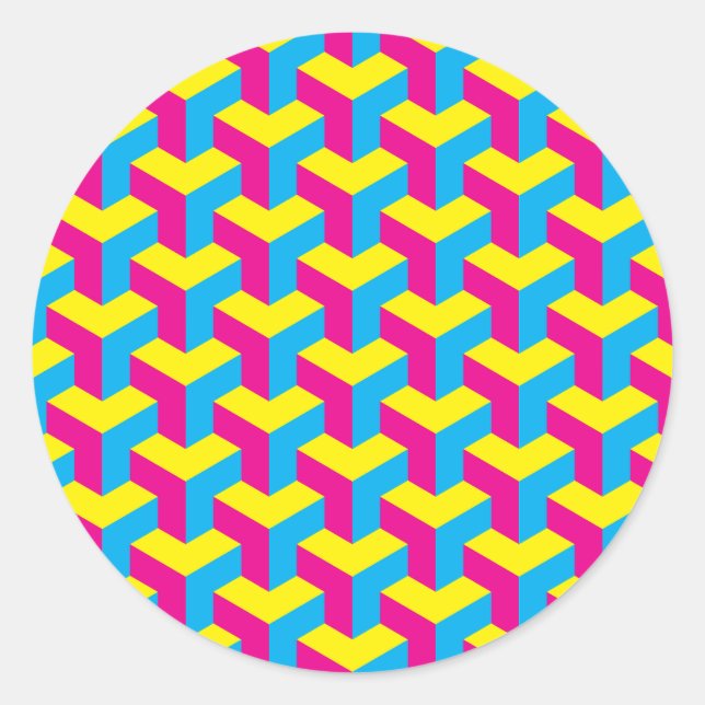 Sticker Rond Cyan Magenta Jaune Illusion géométrique géométriqu (Devant)