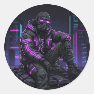 Sticker Rond Cyber Street Guardian – Neon Underground Style