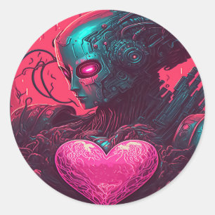 Sticker Rond "Cyber Valentine" Conception de la femme Cybernéti