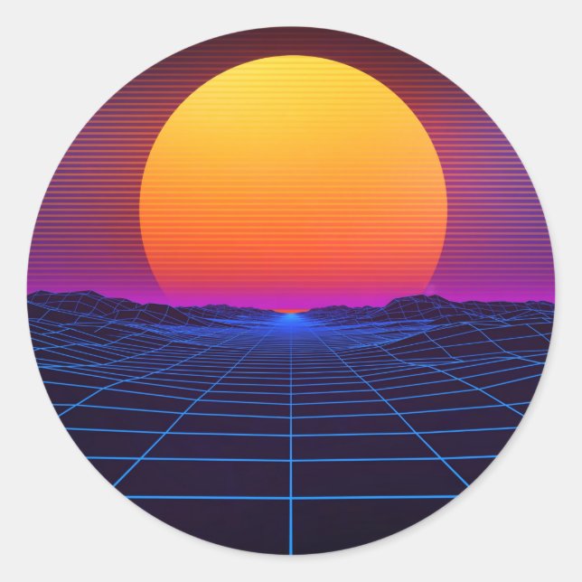 Sticker Rond cyberpunk scifi synthwave Electronic punk (Devant)