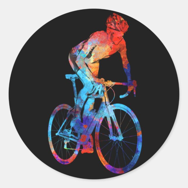 Sticker Rond Cycling Road Bicycle Watercolor Painting (Devant)