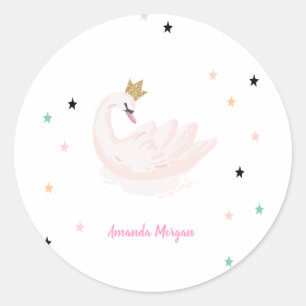 Sticker Rond Cygne chic, Étoiles, Princesse