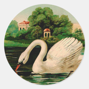 Sticker Rond Cygne vintage dans le lac