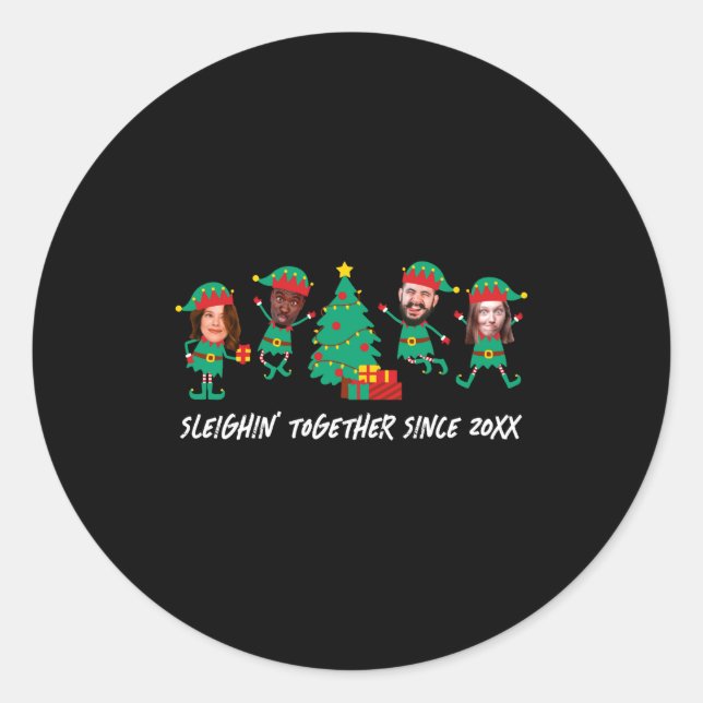 Sticker Rond D Funny Face Photo Christmas Elf  (Devant)