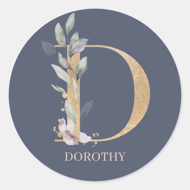 Sticker Rond D Monogramme Floral Personnalisé Classic Round Sti (Devant)