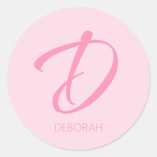 Sticker Rond D Monogramme rose personnalisé